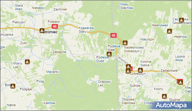 mapa Podlesie Duże gmina Stromiec, Podlesie Duże gmina Stromiec na mapie Targeo