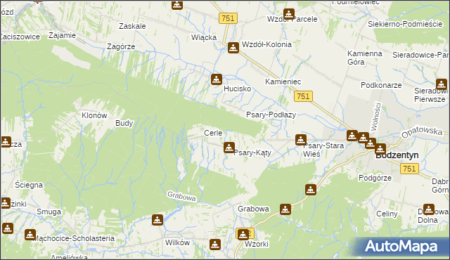 mapa Podlesie gmina Bodzentyn, Podlesie gmina Bodzentyn na mapie Targeo