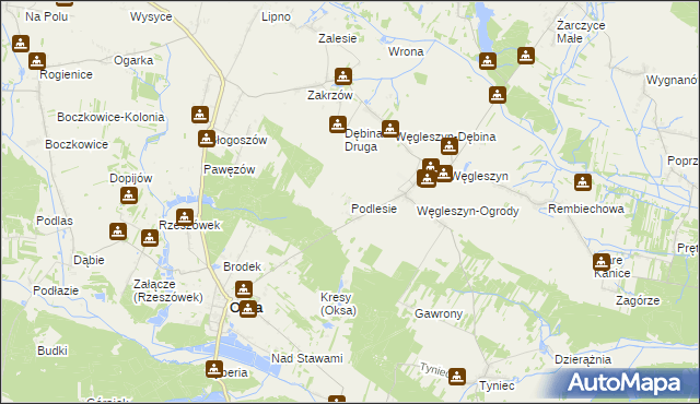 mapa Podlesie gmina Oksa, Podlesie gmina Oksa na mapie Targeo