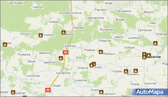 mapa Podlesie gmina Radzanów, Podlesie gmina Radzanów na mapie Targeo