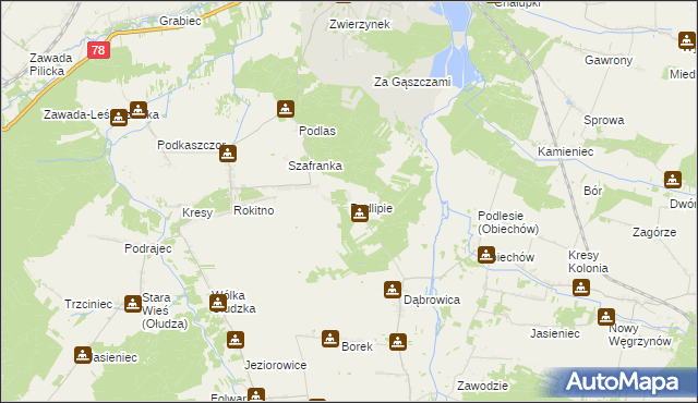 mapa Podlipie gmina Szczekociny, Podlipie gmina Szczekociny na mapie Targeo