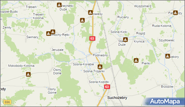 mapa Podnieśno, Podnieśno na mapie Targeo