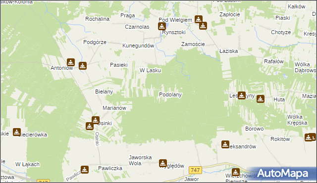 mapa Podolany gmina Ciepielów, Podolany gmina Ciepielów na mapie Targeo