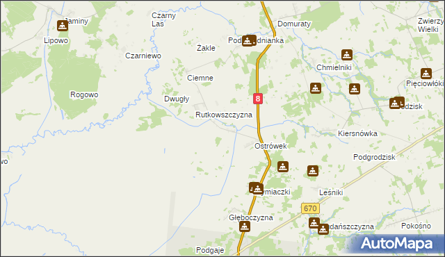 mapa Podostrówek, Podostrówek na mapie Targeo