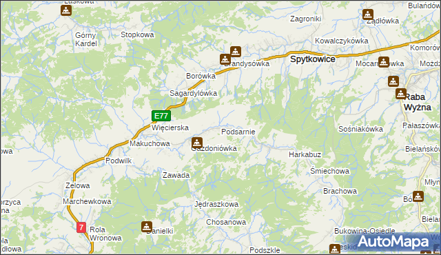 mapa Podsarnie, Podsarnie na mapie Targeo