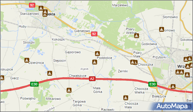 mapa Podstolice gmina Nekla, Podstolice gmina Nekla na mapie Targeo