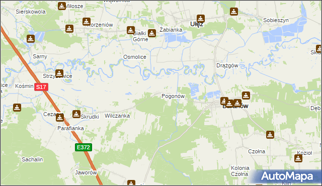 mapa Pogonów gmina Baranów, Pogonów gmina Baranów na mapie Targeo