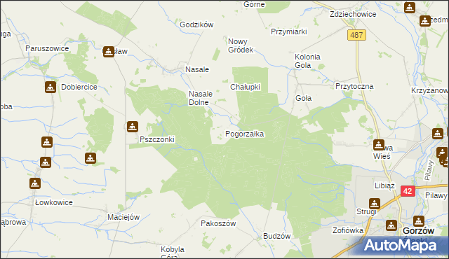 mapa Pogorzałka gmina Byczyna, Pogorzałka gmina Byczyna na mapie Targeo