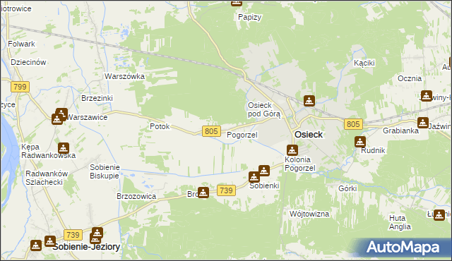 mapa Pogorzel gmina Osieck, Pogorzel gmina Osieck na mapie Targeo