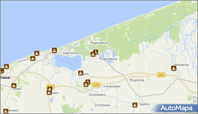 mapa Pogorzelica gmina Karnice, Pogorzelica gmina Karnice na mapie Targeo