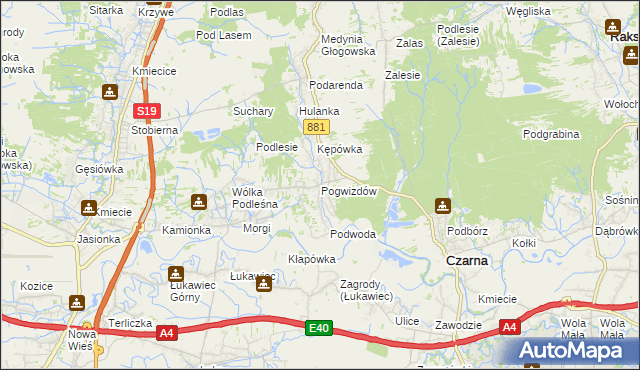 mapa Pogwizdów gmina Czarna, Pogwizdów gmina Czarna na mapie Targeo