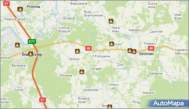 mapa Pohulanka gmina Białobrzegi, Pohulanka gmina Białobrzegi na mapie Targeo