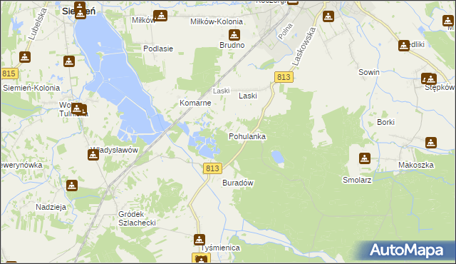 mapa Pohulanka gmina Parczew, Pohulanka gmina Parczew na mapie Targeo