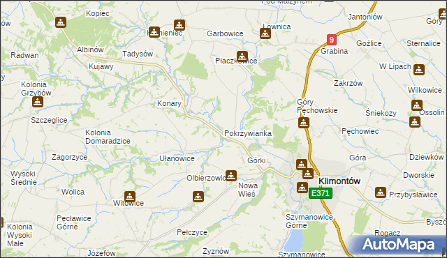 mapa Pokrzywianka gmina Klimontów, Pokrzywianka gmina Klimontów na mapie Targeo