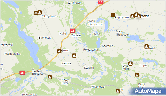 mapa Pokrzywnia gmina Brzozie, Pokrzywnia gmina Brzozie na mapie Targeo