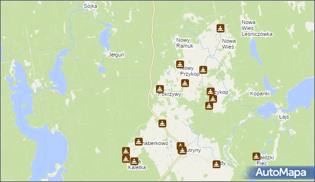 mapa Pokrzywy gmina Purda, Pokrzywy gmina Purda na mapie Targeo