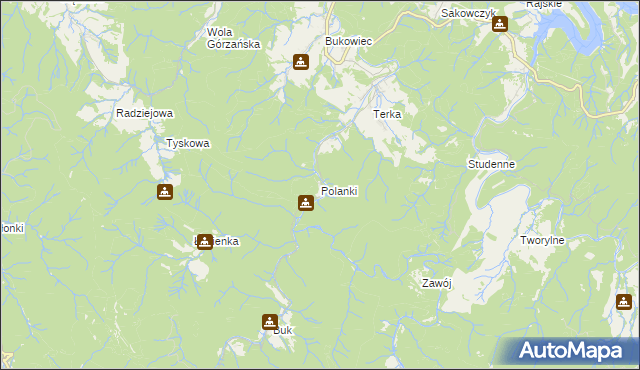 mapa Polanki gmina Solina, Polanki gmina Solina na mapie Targeo