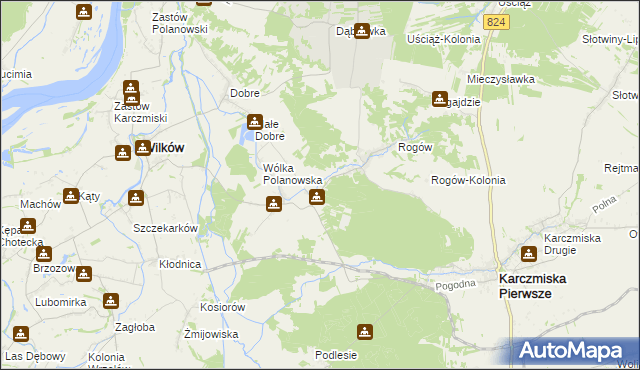 mapa Polanówka gmina Wilków, Polanówka gmina Wilków na mapie Targeo