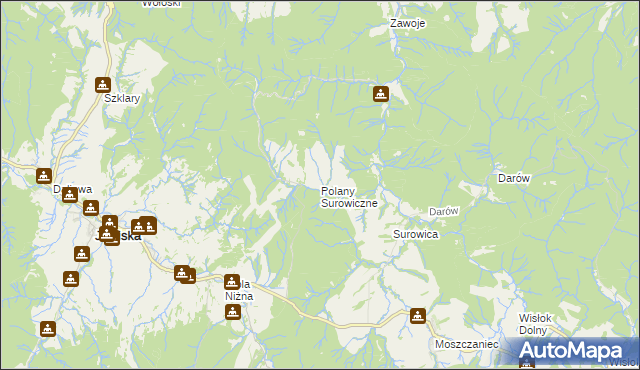 mapa Polany Surowiczne, Polany Surowiczne na mapie Targeo