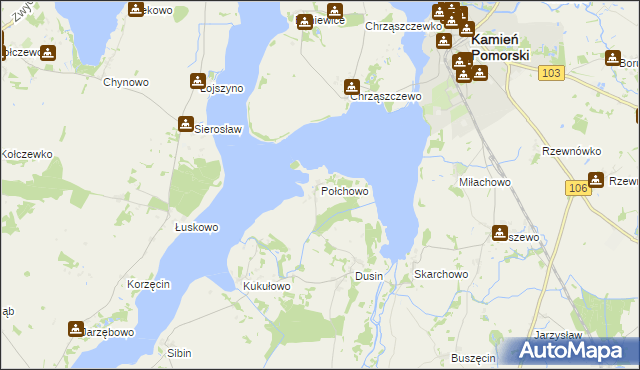 mapa Połchowo gmina Kamień Pomorski, Połchowo gmina Kamień Pomorski na mapie Targeo