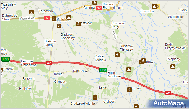 mapa Police Średnie, Police Średnie na mapie Targeo