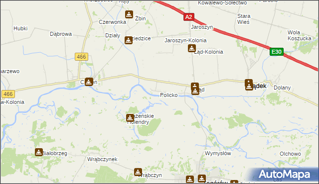 mapa Policko gmina Lądek, Policko gmina Lądek na mapie Targeo