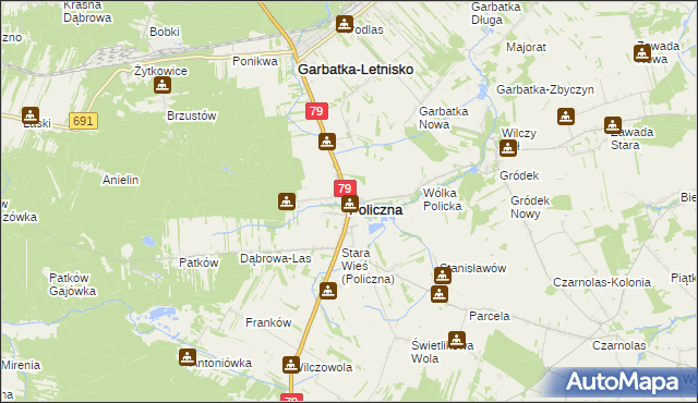 mapa Policzna powiat zwoleński, Policzna powiat zwoleński na mapie Targeo