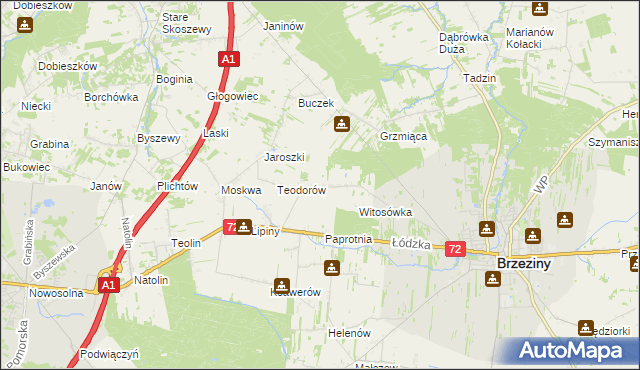 mapa Polik gmina Brzeziny, Polik gmina Brzeziny na mapie Targeo