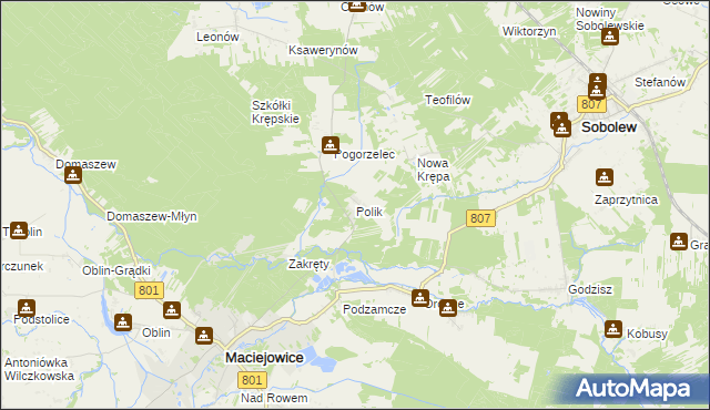 mapa Polik gmina Maciejowice, Polik gmina Maciejowice na mapie Targeo