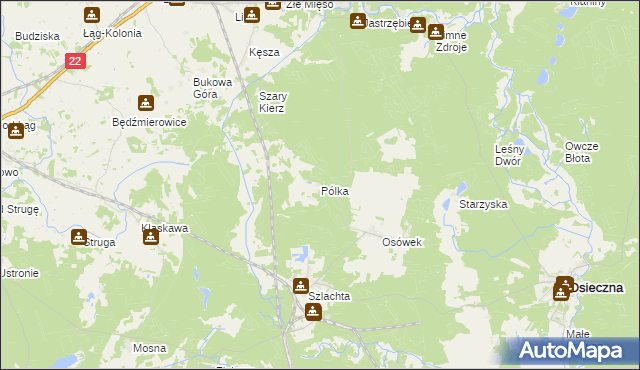 mapa Pólka gmina Osieczna, Pólka gmina Osieczna na mapie Targeo