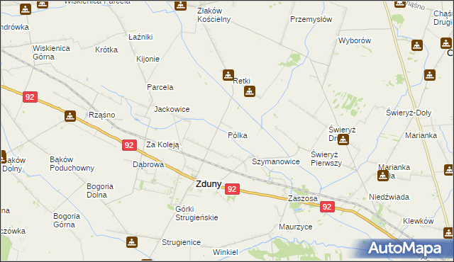 mapa Pólka gmina Zduny, Pólka gmina Zduny na mapie Targeo