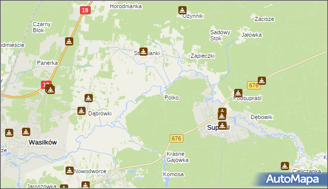 mapa Pólko gmina Supraśl, Pólko gmina Supraśl na mapie Targeo