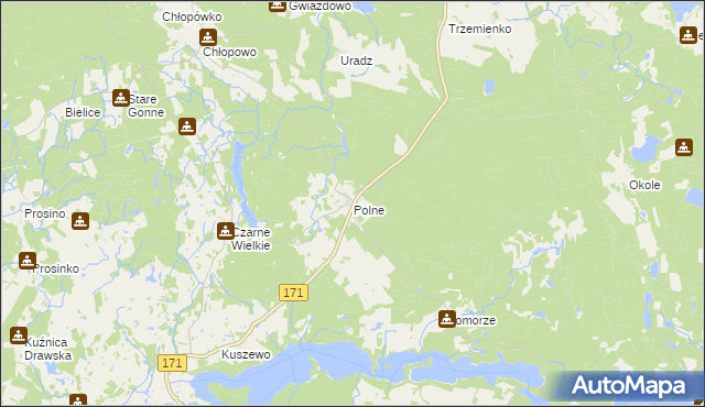 mapa Polne gmina Barwice, Polne gmina Barwice na mapie Targeo