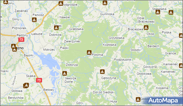 mapa Połomia gmina Pilzno, Połomia gmina Pilzno na mapie Targeo