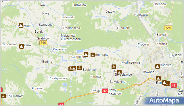 mapa Pomorzany gmina Końskie, Pomorzany gmina Końskie na mapie Targeo