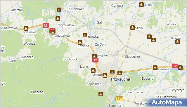 mapa Pomyków gmina Przysucha, Pomyków gmina Przysucha na mapie Targeo