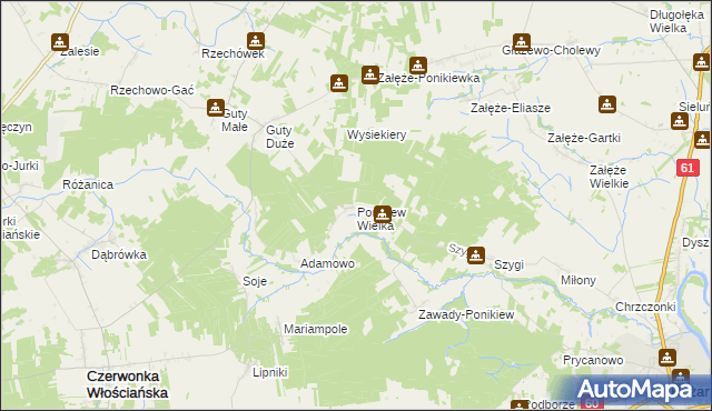 mapa Ponikiew Wielka, Ponikiew Wielka na mapie Targeo