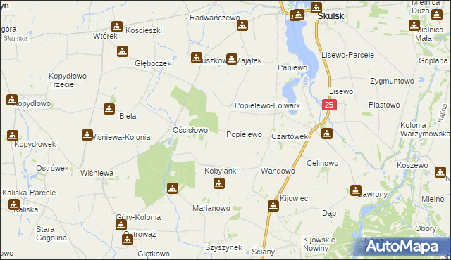 mapa Popielewo gmina Skulsk, Popielewo gmina Skulsk na mapie Targeo