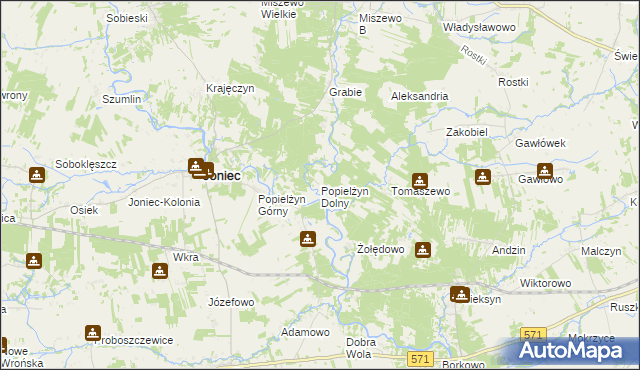 mapa Popielżyn Dolny, Popielżyn Dolny na mapie Targeo