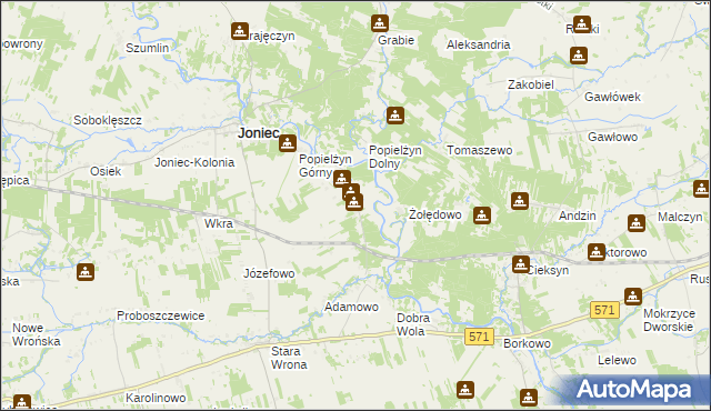 mapa Popielżyn-Zawady, Popielżyn-Zawady na mapie Targeo