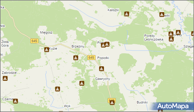 mapa Popiołki gmina Zbójna, Popiołki gmina Zbójna na mapie Targeo