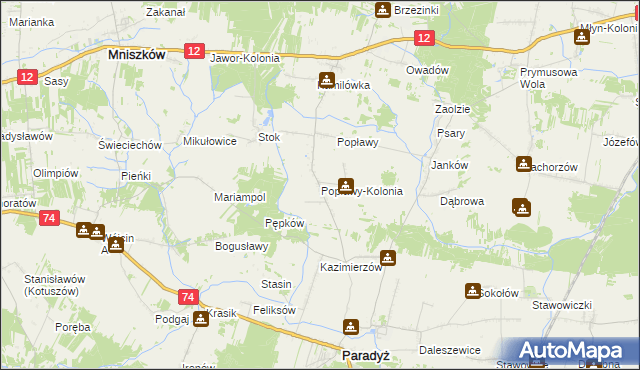 mapa Popławy-Kolonia, Popławy-Kolonia na mapie Targeo