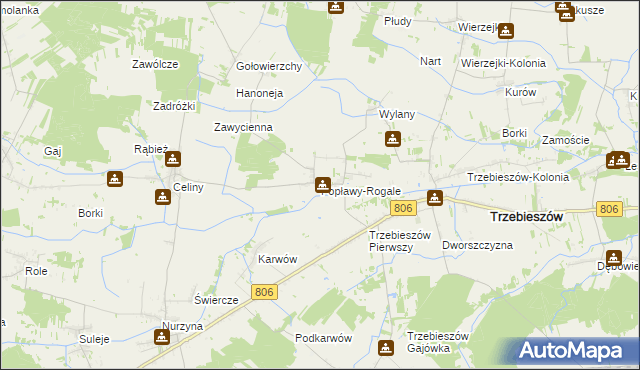 mapa Popławy-Rogale, Popławy-Rogale na mapie Targeo