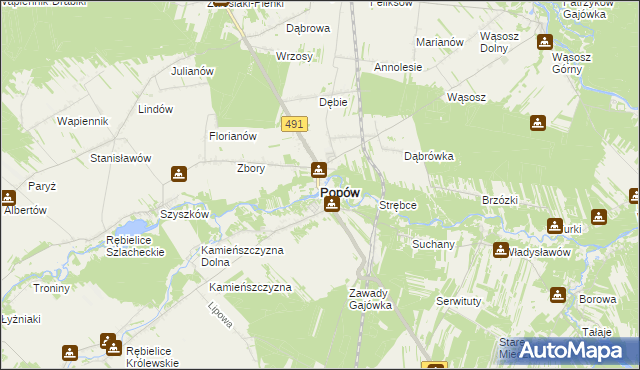 mapa Popów powiat kłobucki, Popów powiat kłobucki na mapie Targeo