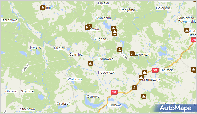 mapa Popowice gmina Miastko, Popowice gmina Miastko na mapie Targeo