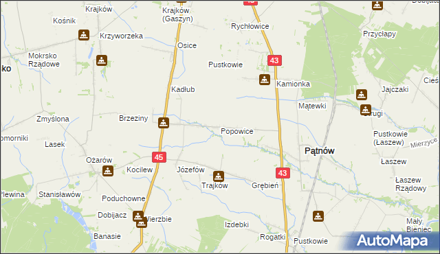 mapa Popowice gmina Pątnów, Popowice gmina Pątnów na mapie Targeo