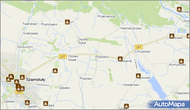 mapa Popówko gmina Oborniki, Popówko gmina Oborniki na mapie Targeo