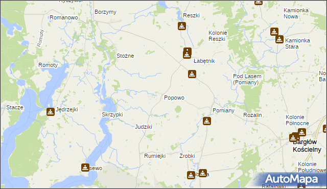 mapa Popowo gmina Bargłów Kościelny, Popowo gmina Bargłów Kościelny na mapie Targeo