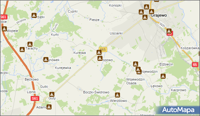 mapa Popowo gmina Grajewo, Popowo gmina Grajewo na mapie Targeo