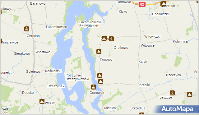 mapa Popowo gmina Kruszwica, Popowo gmina Kruszwica na mapie Targeo